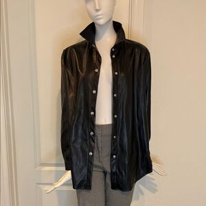 PrettyLittleThing Black Pleather Button-Down Shirt